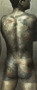 Homme avec tatouage traditionnel japonais Irezumi, c.1880 (photo albuminée colorée à la main) (détail) - Japanese Photographer